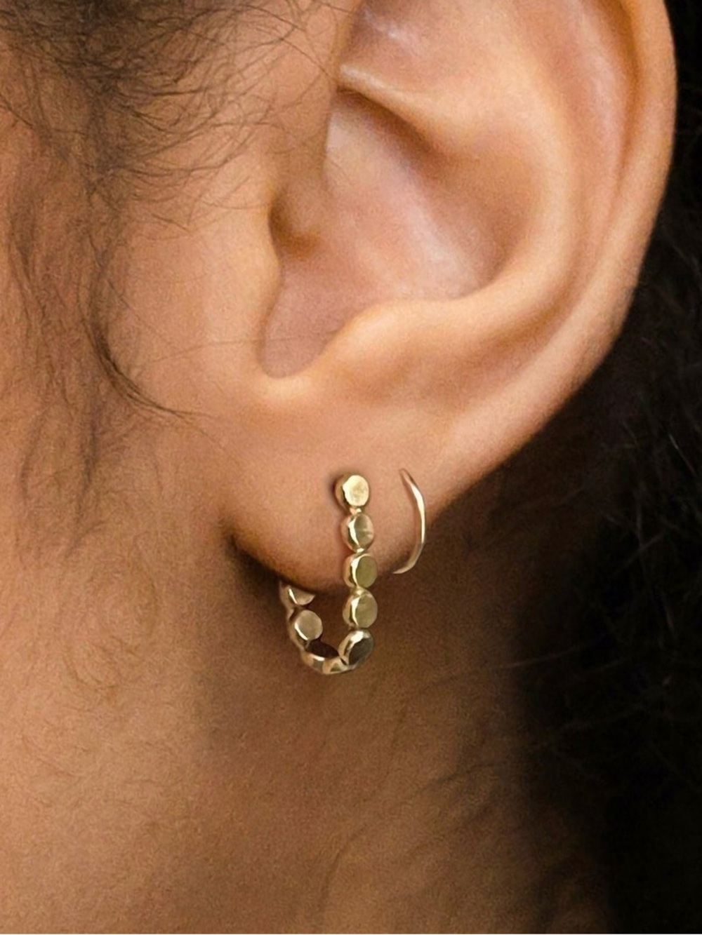 Sterling Silver Bead Double Hoop Earrings - Women Jewelry - Picture 2 of 4